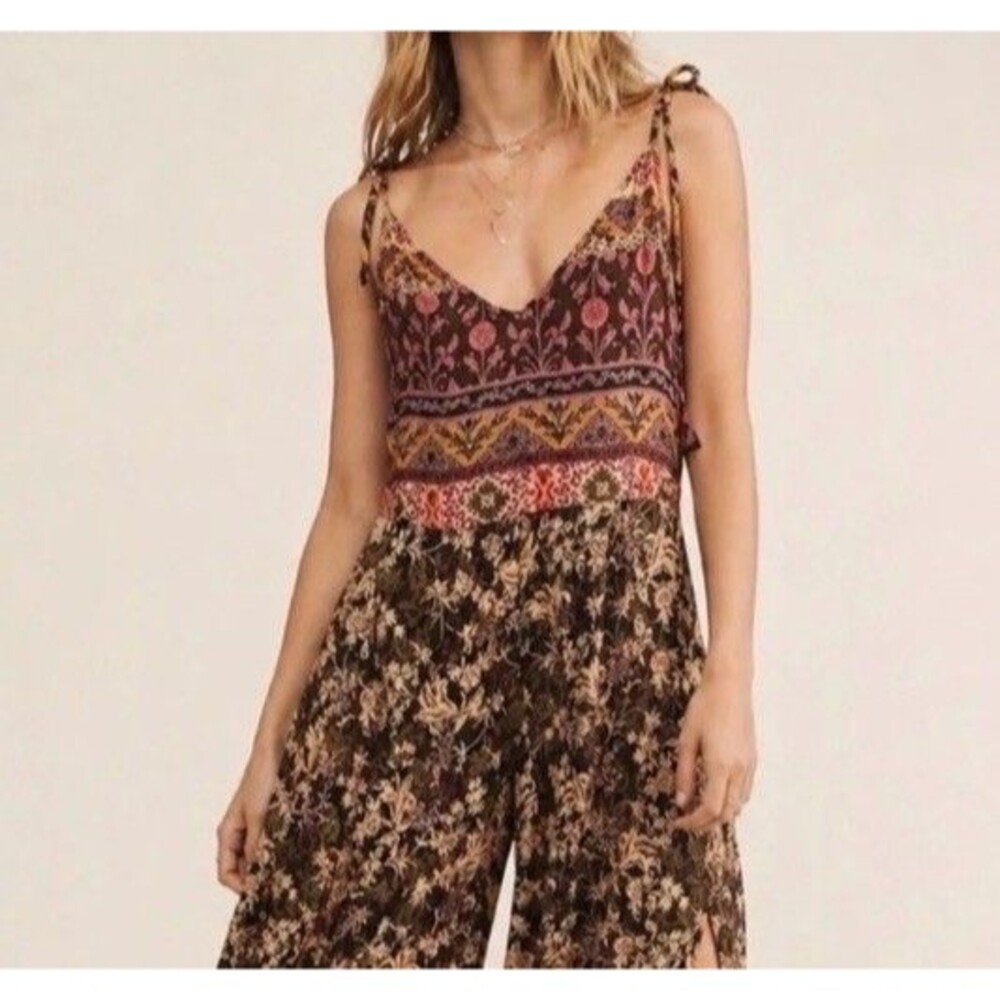 Free People Wide Leg Jumpsuit Brown Multicolor - Picture 2 of 13